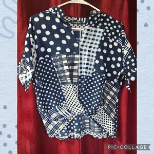 Cha Cha Vente Navy and White Patchwork Blouse
